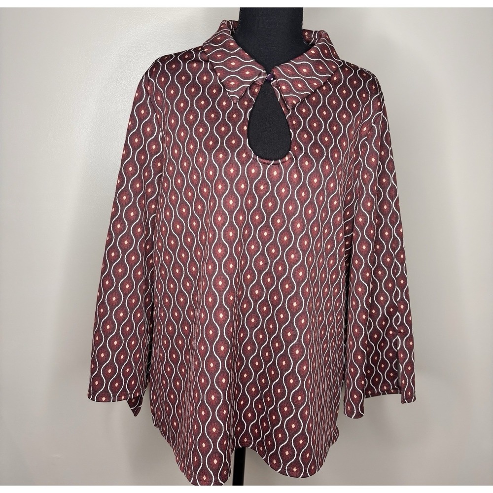 CATO Est. 1946 Women's Purple Geometric Keyhole Top Blouse Size XL